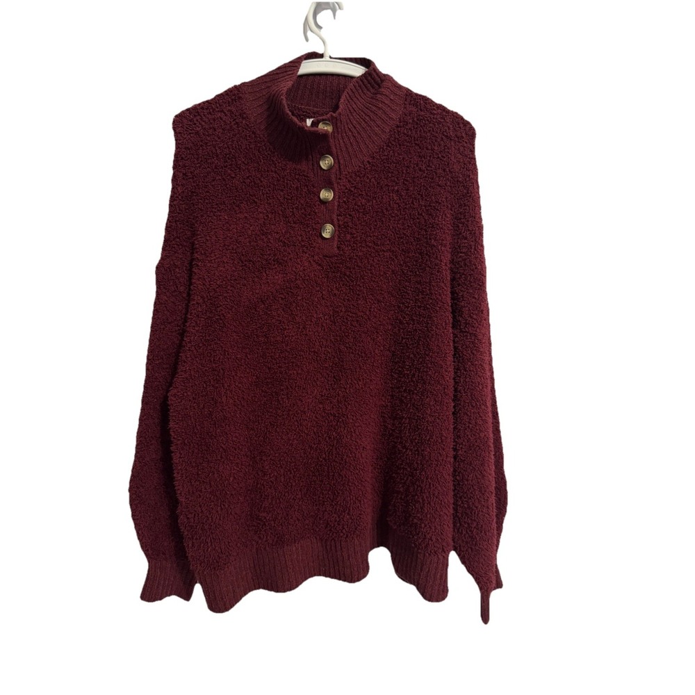 American Eagle AE Womens Medium Oversized Polyester Burgundy Soft Fuzzy Sweater